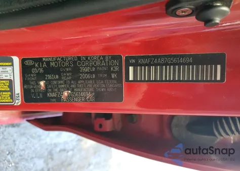 2016 Kia Forte Ex z USA, uszkodzony, nr VIN KNAFZ4A87G5614694